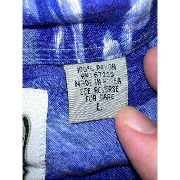 Vintage Mens Nautical Hawaiian Shirt, 90s‎ Blue White Ocean Current Original L - Picture 2 of 5